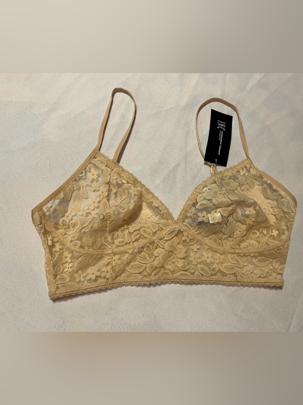 I.n.c. International Concepts Women's Lace Bralette, Almond Latte, M, $24.99
